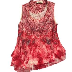 Cato Y2K Tank Top Womens L Red Asymmetrical Hem Embellished Vintage Indie